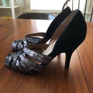 Anthropologie Glitter and Velvet Heels